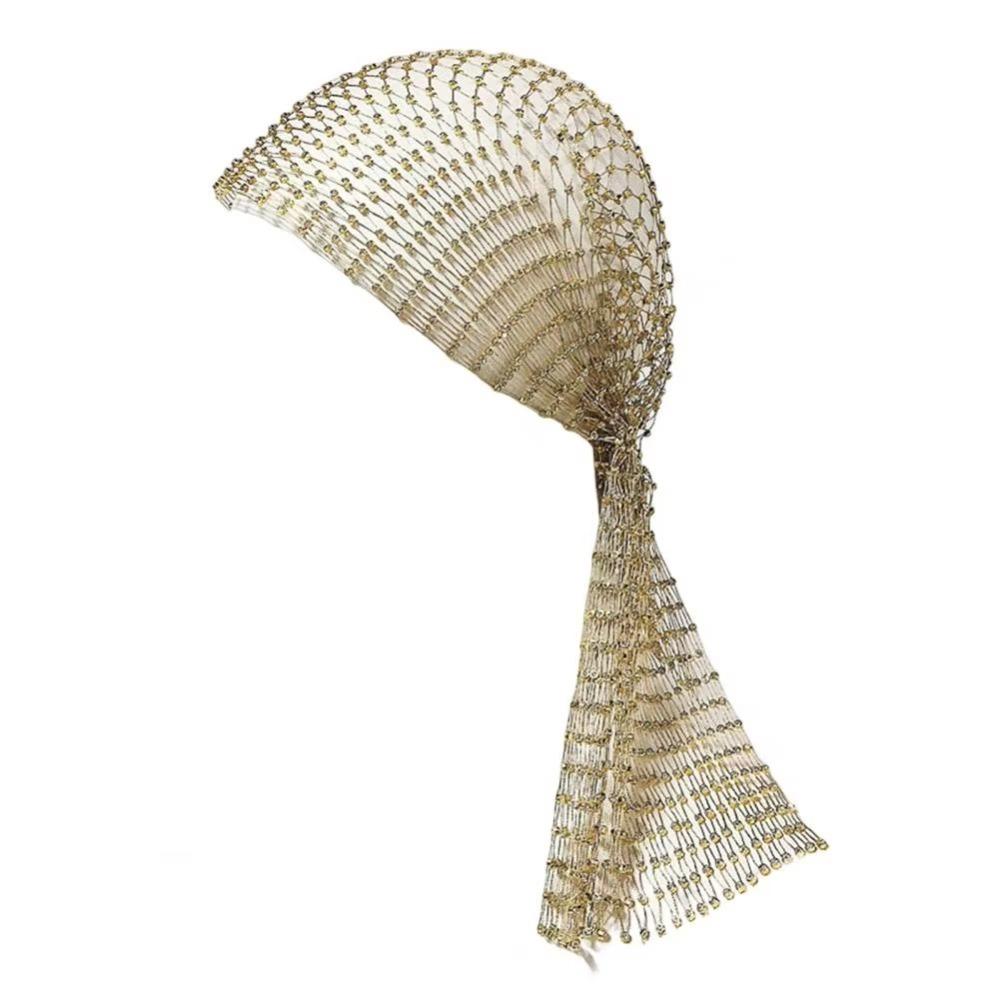 Fashion Elastic Rhinestone Hat Ball Cosplay Mesh Rhinestone Pirate Hat Hollow Out Snood Scarf Cap Women