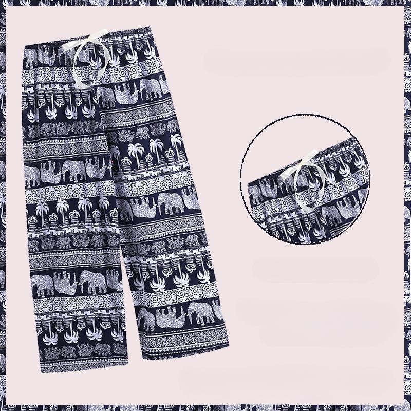 Women's Pajama Bottoms Floral Print Cuff Pants Wide Leg Pj Pants Elastic Waist Sleep Pants Loungewear Nightwear