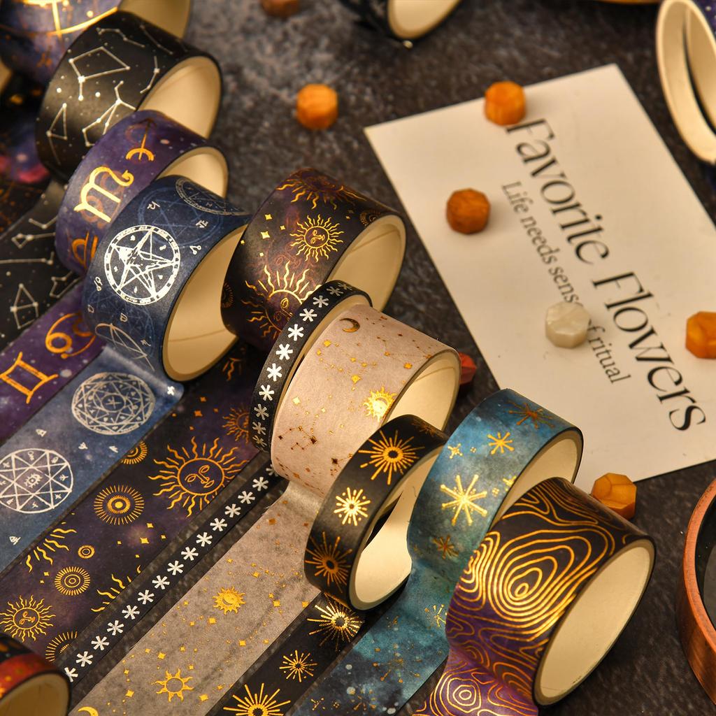 Songdao Washi Galaxie Étoilée Ensemble Masquage Ruban Adhésif Feuille avec et Motifs Nébuleuse Parfait pour et Emballage Cadeau x 2m Ruban, & Ciel, 36 Rouleaux Or/Argent