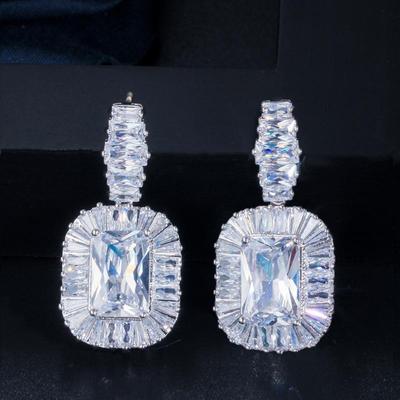 WWJ Princess Cut Zircon Bridal Drop Earring for Wedding Women