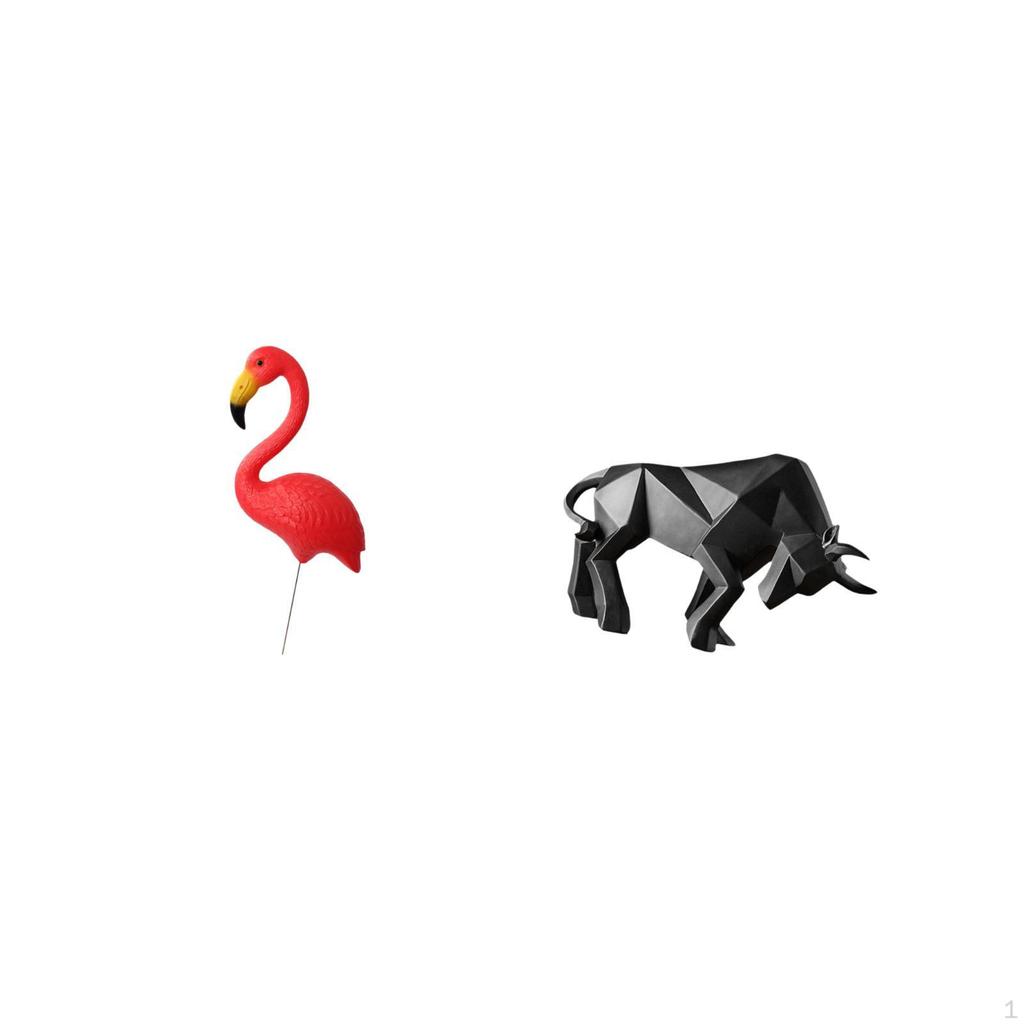 Flamingo Bull Garden Sculpture Figurine Ornament for Holiday Spring Entryway Tabletop Desk Shelf