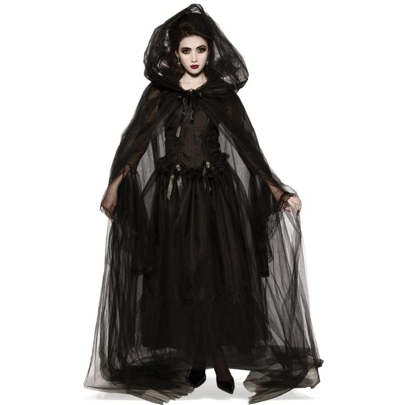 Halloween costume black cape ghost bride vampire bad witch fashion