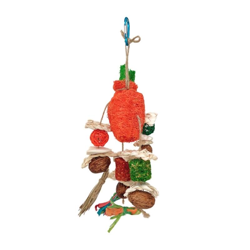 Bird Toy Tearing Chewing Toy for Teeth Straw Corncob Cage Hanging Toy Pet Grinding Teeth Toy Hanging Loofah 1