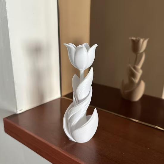 Yousheng 3D Printed Tulip Figurine, Solid White Flower Statue, Integrated Molding Decorative Ornament, Sturdy Art Decor for Bedroom Study Desktop