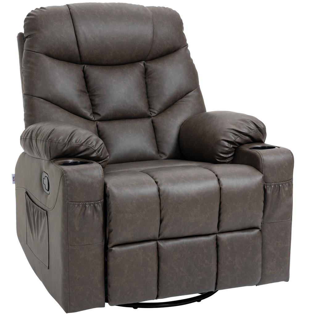 Manual Reclining Chair Recliner Armchair With Faux Leather Footrest Cup Holders 86x93x102cm Brown