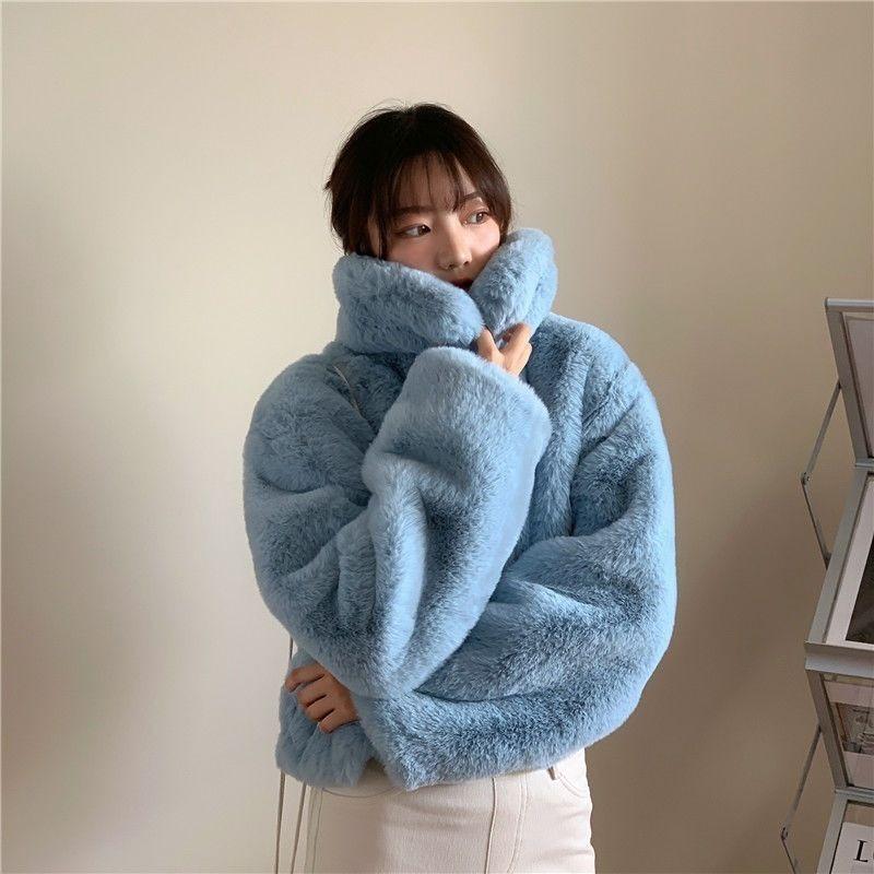 Autumn and winter imitation fur jacket women's short loose lapel imitation rabbit fur jacket thickened fur coat