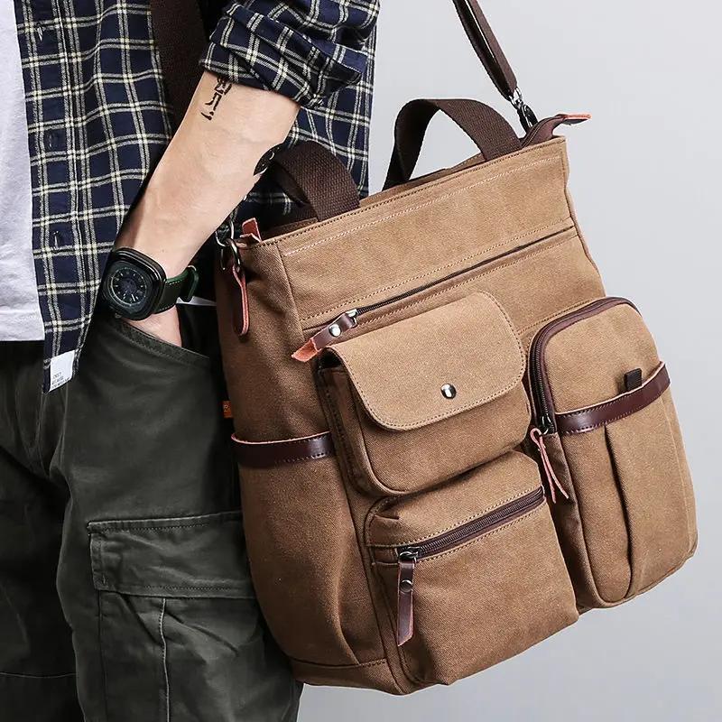 Men Canvas Messenger Bag Camping Crossbody Bags Sling Shoulder Bag for Travel Work College Reto Men's School Handbags Briefcase