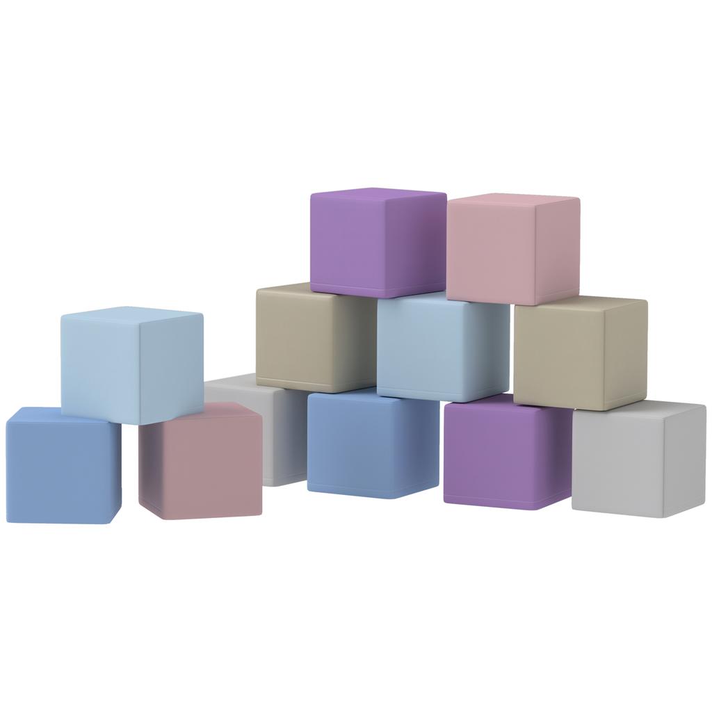 Soft Building Blocks, 12 Cubes of 20 x 20 x 20 cm, Easy-Care, Child-Safe, for 1-3 Years, Faux Leather