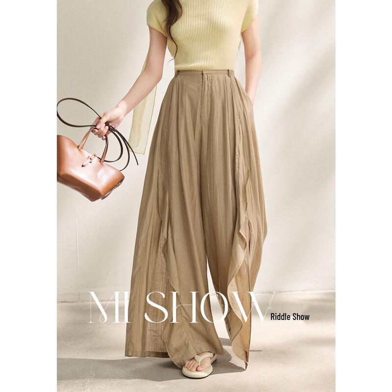 Ruffle Textured Chiffon Wide-Leg Pants M
