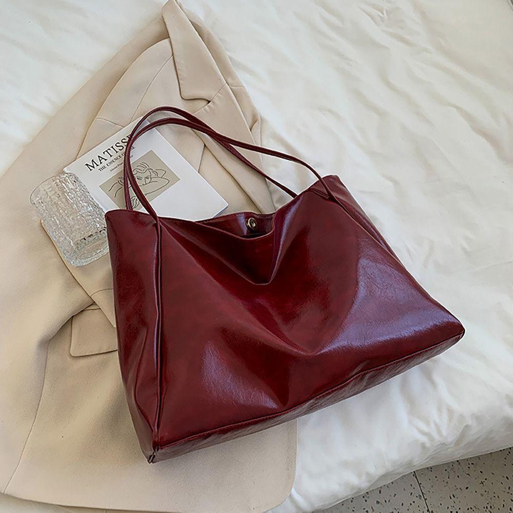 Fashion PU Tote Bag Vintage All-match Large Capacity Commuting Bag Shoulder Bag Daily Life Shopping Bag