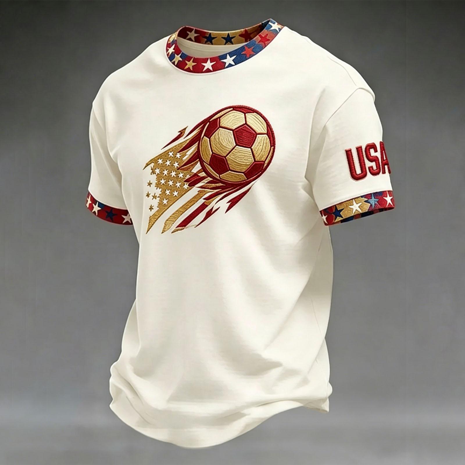 Men’s Casual Crew Neck Lightweight Breathable Short Sleeve Top Soccer and Ball Graphic Print Letter Design Comfortable Fit L