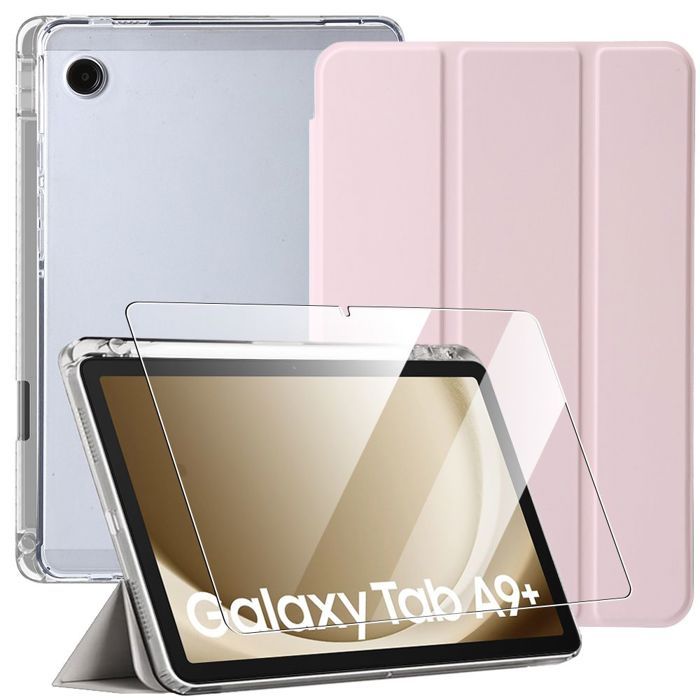 Coque + Verre Trempé - BOOLING - Samsung Galaxy Tab A9 Plus - Antichoc - Rose - Emplacement Stylet
