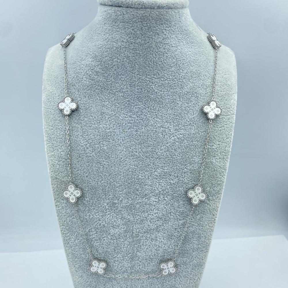13MM Titanium Steel Necklace 60+5CM 10 Flower Double Sided Star Pattern Shell Lucky Four Leaf Clover Necklace