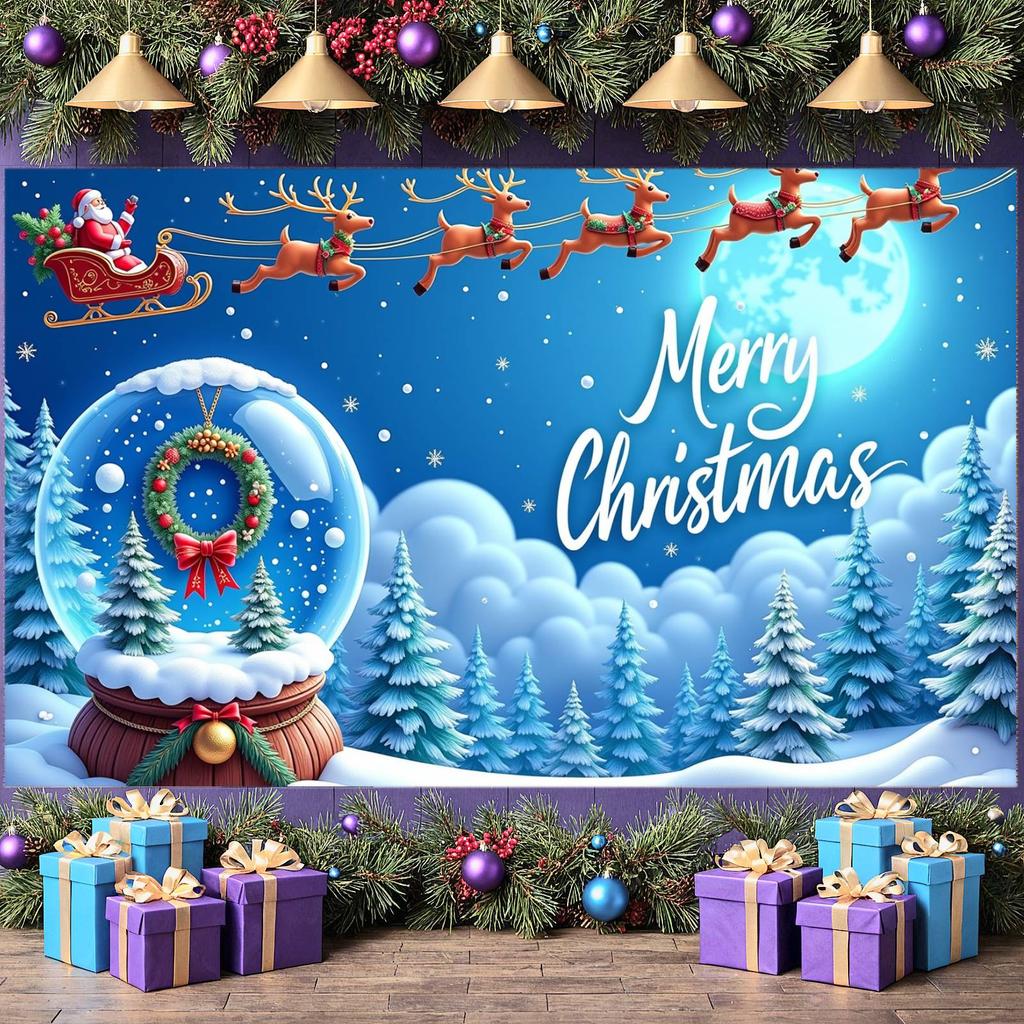 Weihnachtsmann Schlitten Banner Weihnachtsmann Design Weihnachtsfeier Banner Weihnachtsdekoration Banner Schneeflocken Deko Für Bürodekoration Shopping