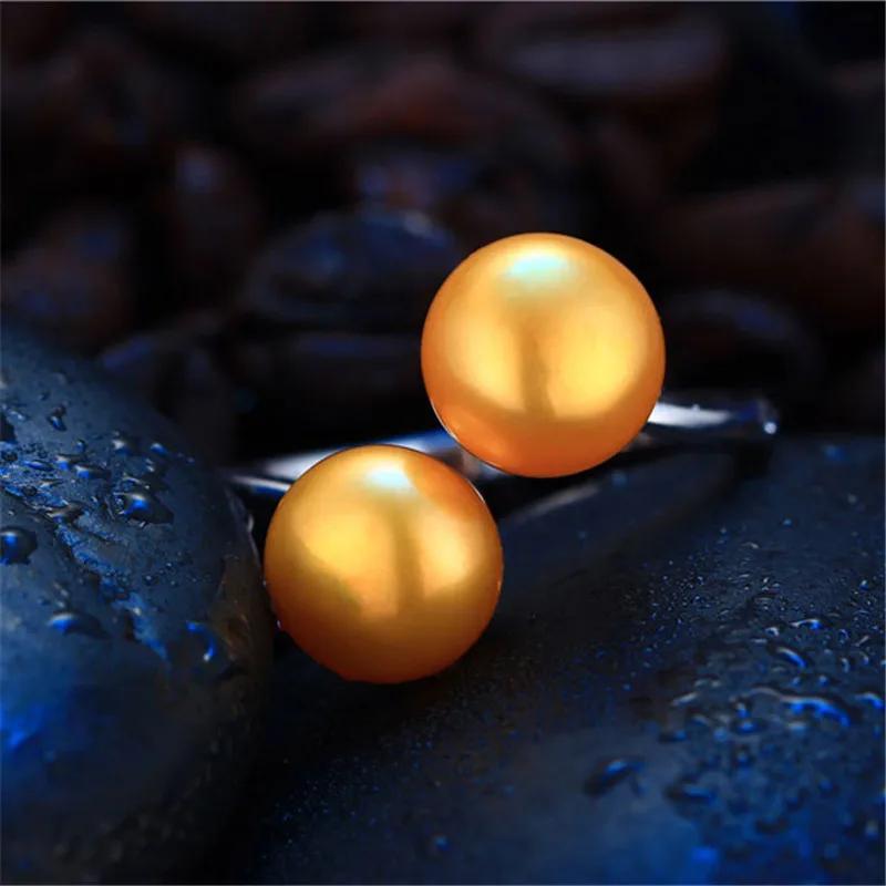 Double White 8mm Genuine Natural Pearl Ring 925 Sterling Silver Rings for Women Wedding Ring Wedding Rings Silver 925 Jewelry