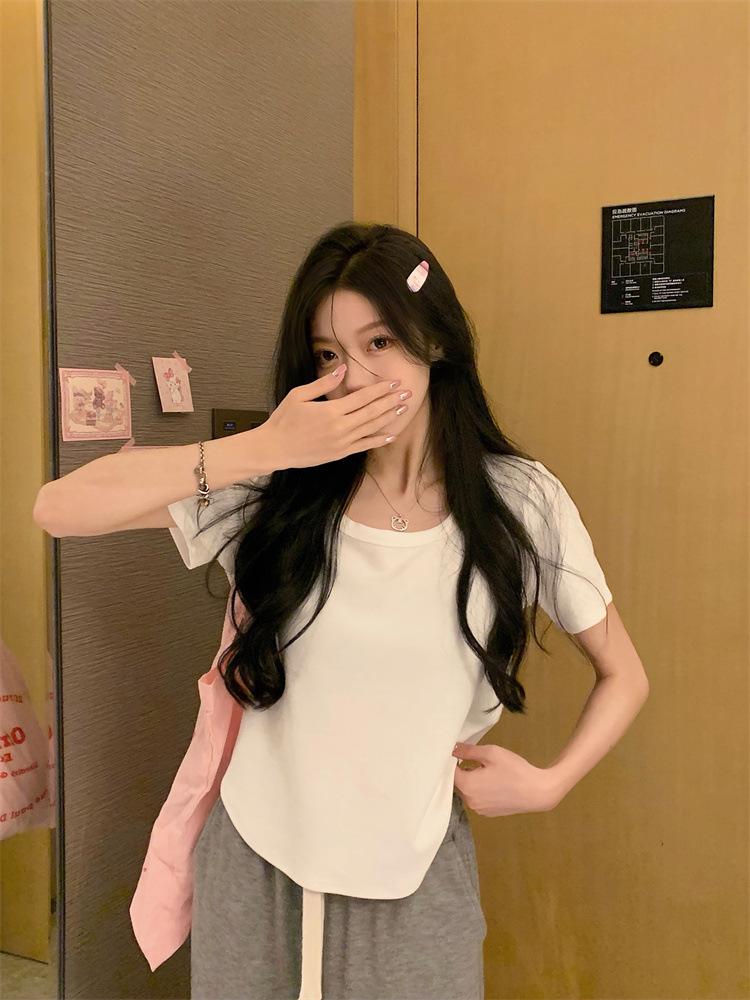 Plus Size Women's Summer Slimming Irregular Short Sleeve T-shirt - Loose, Stylish Belly Covering Top
