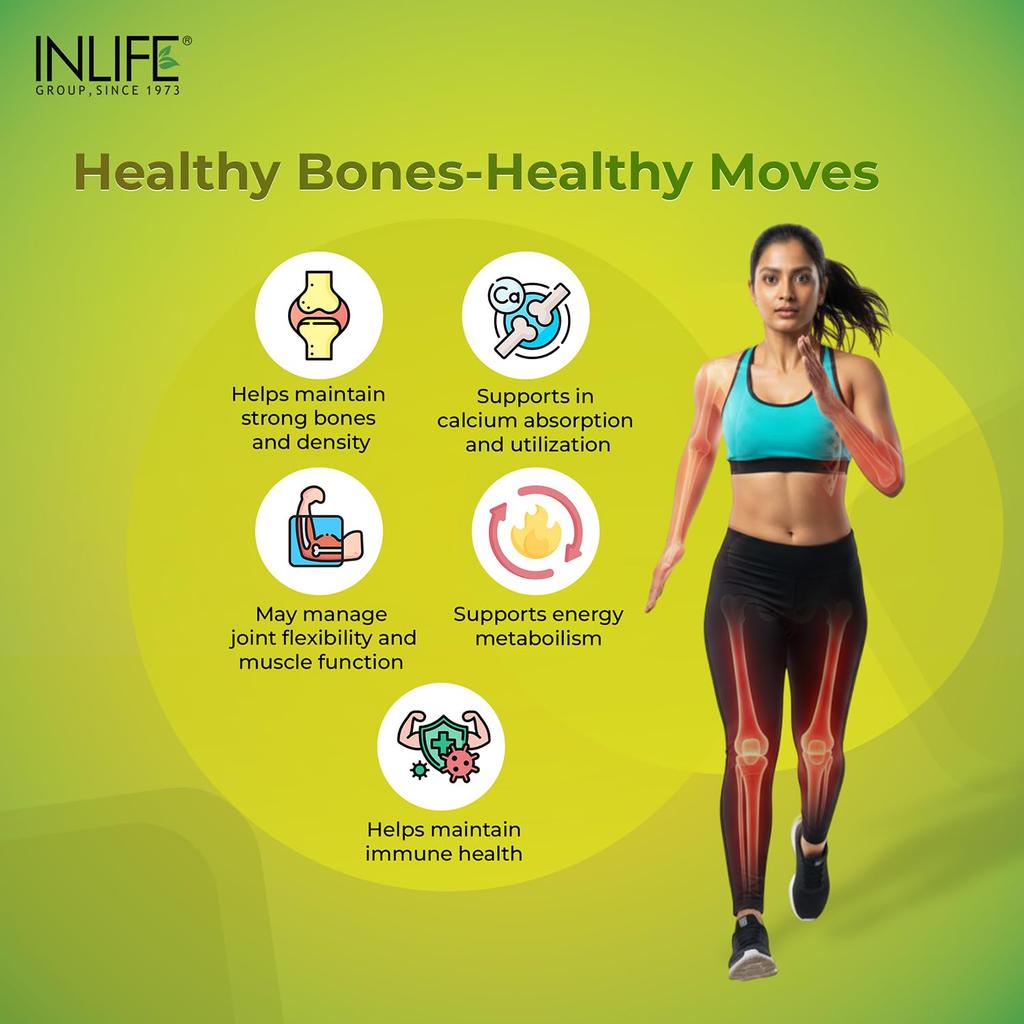 INLIFE Calcium Magnesium Zinc D2 B12 K2 MK7, Bone & Joint, 120 Tablets
