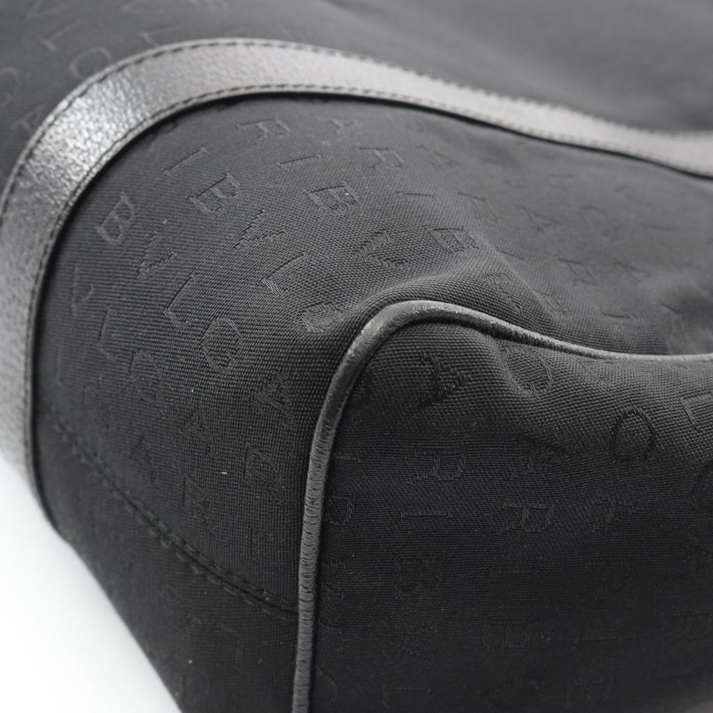 Used BVLGARI Logo mania Tote Bag canvas leather Black Used Women