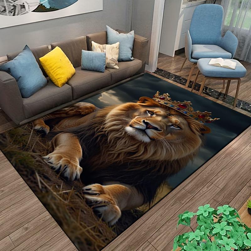 Majestic Lion with Royal Crown Pattern Carpet for Living Room Decor Suitable for use as an anti-slip for living room bedroom sofas