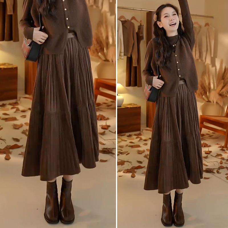 Gonna midi elegante a vita alta, linea ad A, da donna, Autunno/Inverno 2025, Ampio svaso, Design modellante.