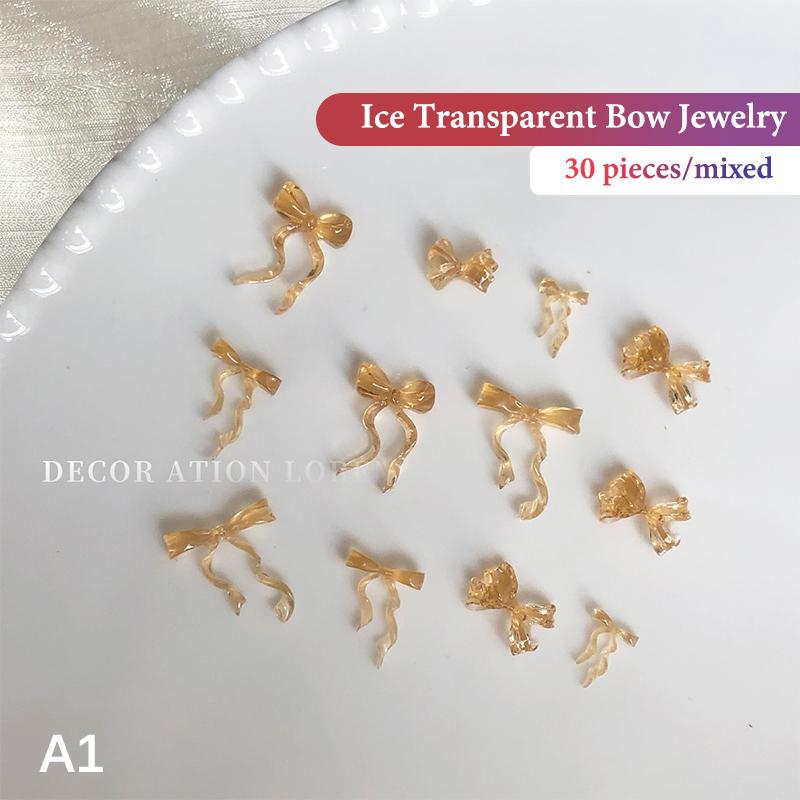 30pcs Mixed Color Resin Line Bowknot Bow Tie Ribbon Nail Art Decorations DIY Manicure Rhinestones Accessories