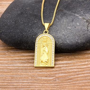 

Nidin High Quality Copper Zircon Virgin Mary Pendant Charms For Women Rainbow Our Lady of Guadalupe Necklaces Jewelry Party Gift