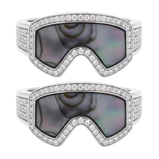 Skibrillenförmiger Verstellbarer Ring 3D Wintersport Fingerring Wintermantel Schmuck Accessoire Ski-Enthusiasten Geschenk