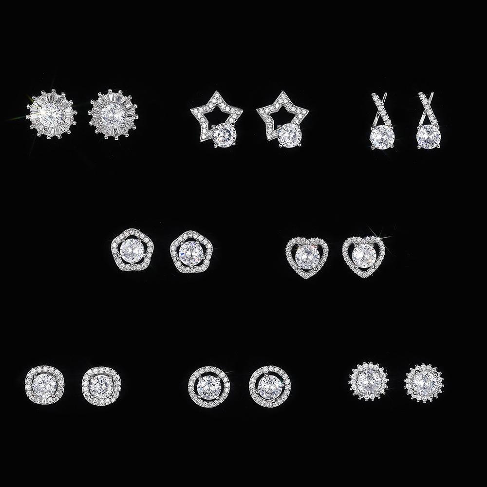 Fashion Female Earrings Sterling Silver Geometric Flower Heart Zircon Earrings for Women Pendientes Dropshipping