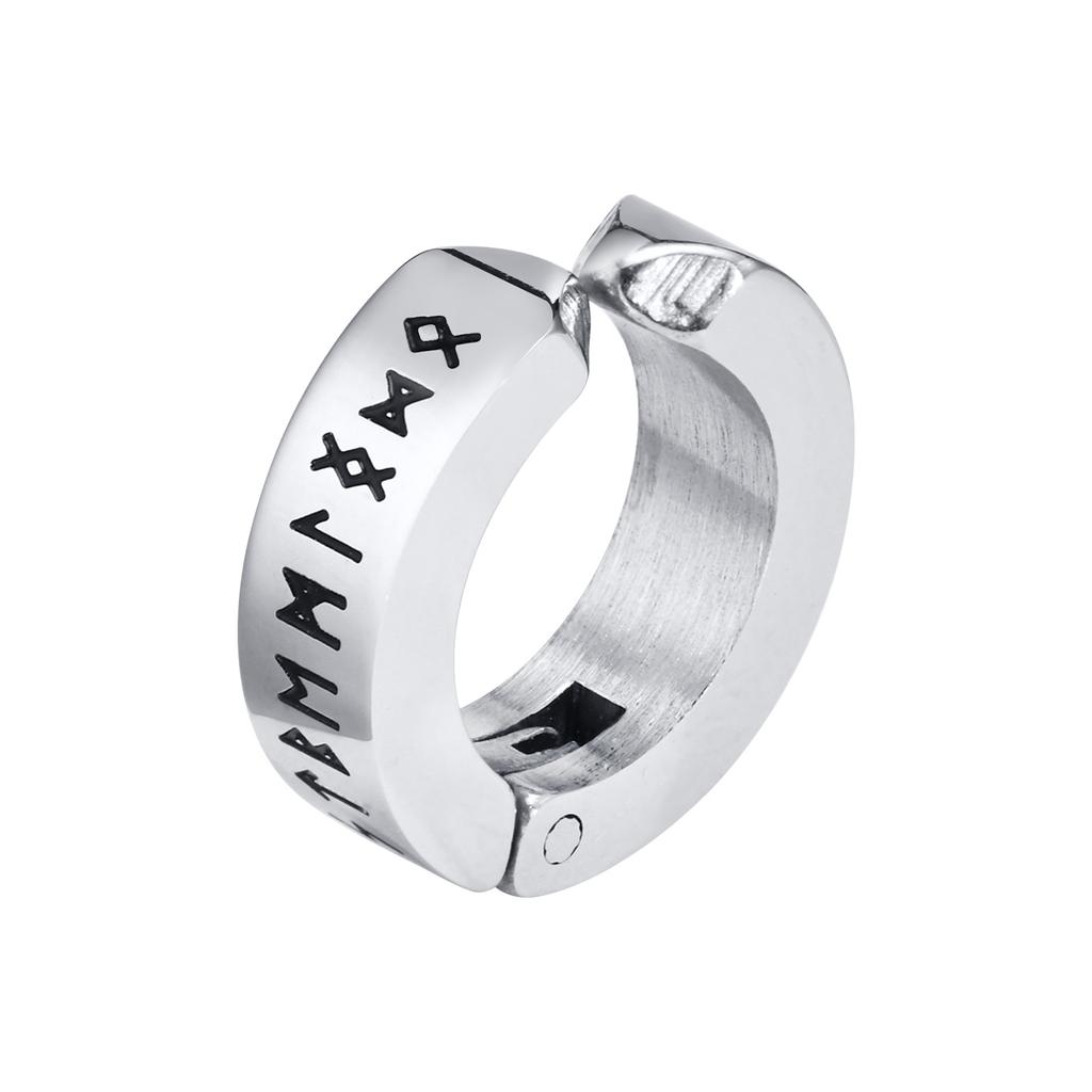 Vnox Viking Runes Hoop Earrings for Men, Non Pierced Clip Earrings, Stainless Steel Odin Norse Viking Amulet Letter Words Huggie
