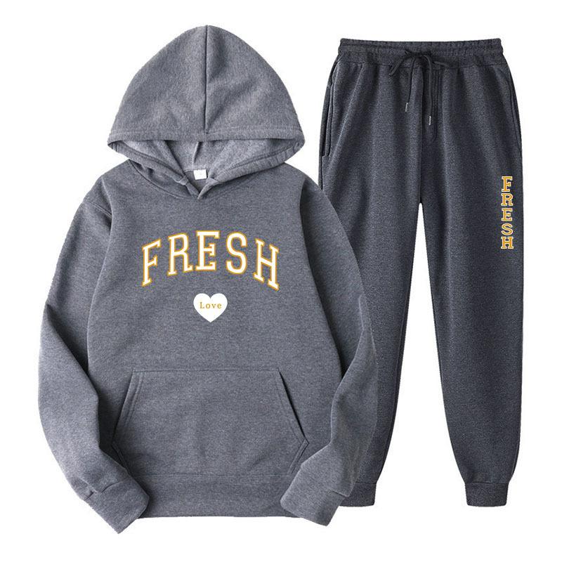 Winter New Men's Casual Sports Loose Personalized Print Youth Fashion Trend Personal Wear Hoodie Set