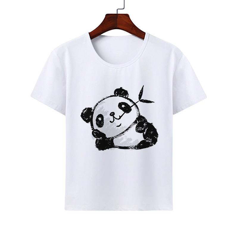 Cartoon Cute Animal Panda Tshirt Modal Casual Family Wear Class Clothes Short Sleeve Round Neck Childrens Summer polyester