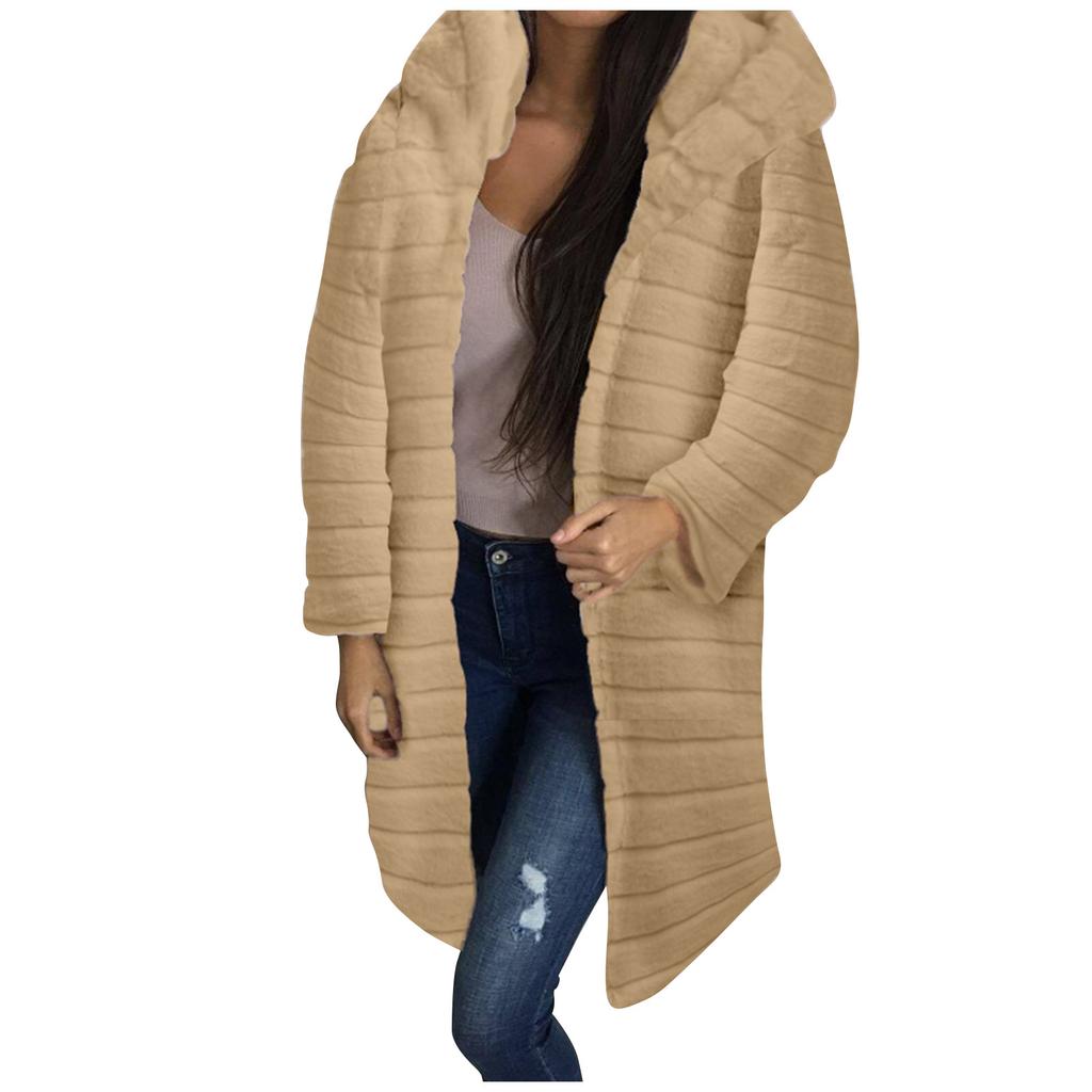 Women's Fashion Long Sleeve Plush Waistcoat Faux-Fur Hoodie Top Coat Outwear