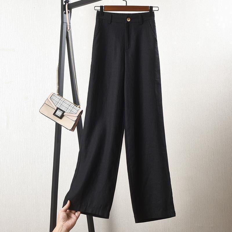 

Women s Cotton Linen Wide-Leg High-Waisted Pants - Summer Loose Casual Straight-Leg Long Pants XL (recommended 110-120 jin)