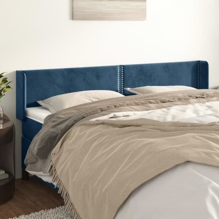 VidaXL Tête de lit avec oreilles Bleu foncé 163x16x78-88 cm Velours3118686