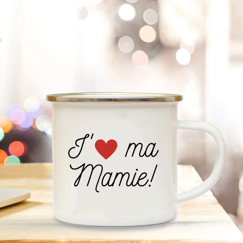 Super Mamie I Love You Printed Enamel Mug Drink Milk Coffee Cups Pregnancy Announcement Mugs Best Idea Gifts for Grandmother