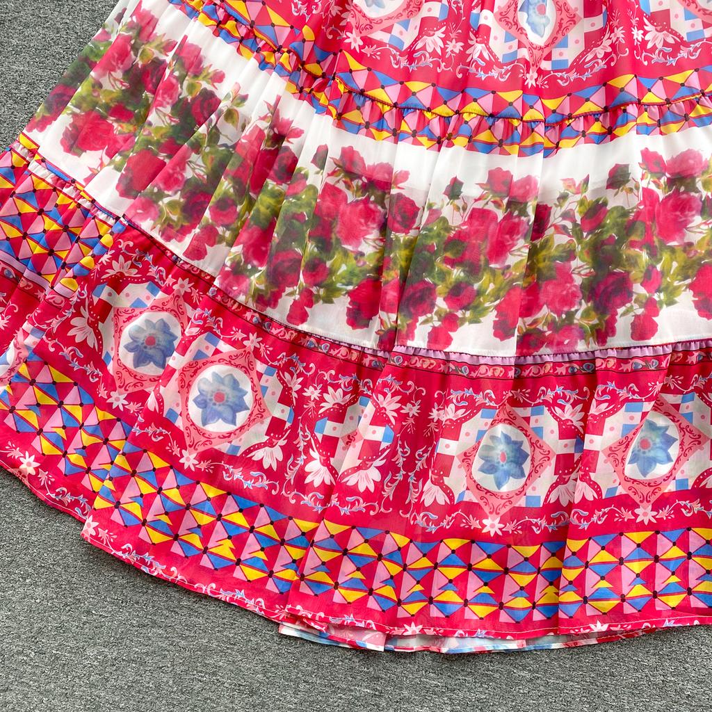 Berufskleid für Damen, quadratischer Kragen, Puffärmel, bedruckt, Chiffon-Kleider, A-Linie, Falten, Stretch, Vestidos Mujer, Sommer, Dropship