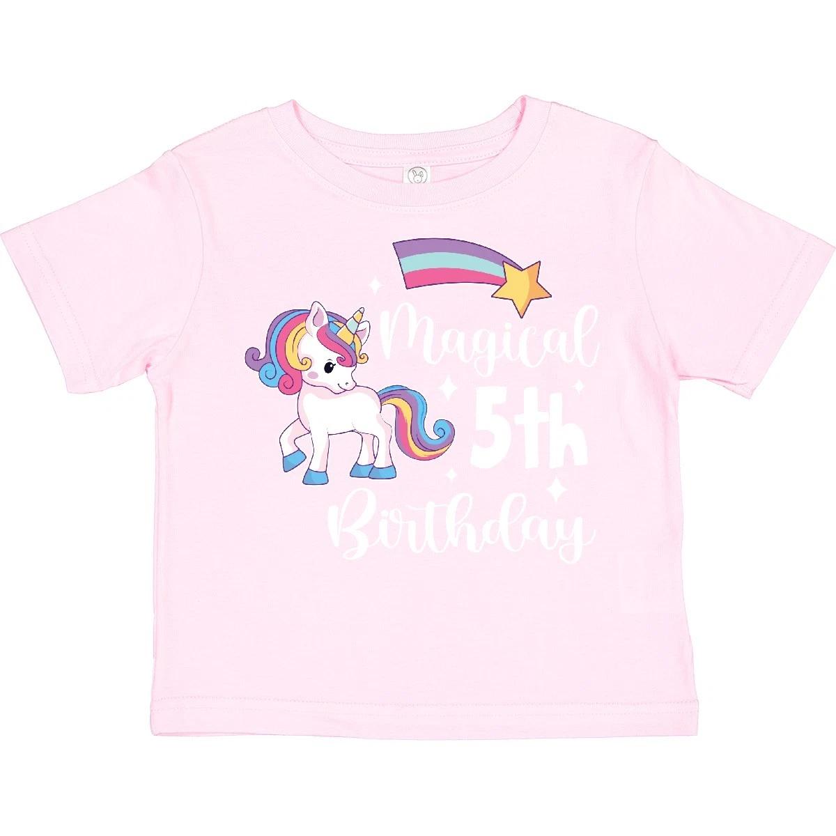 Inktastic Magical 5th Birthday Rainbow Unicorn With Star Toddler kids boys T-Shirt 5 Years 100