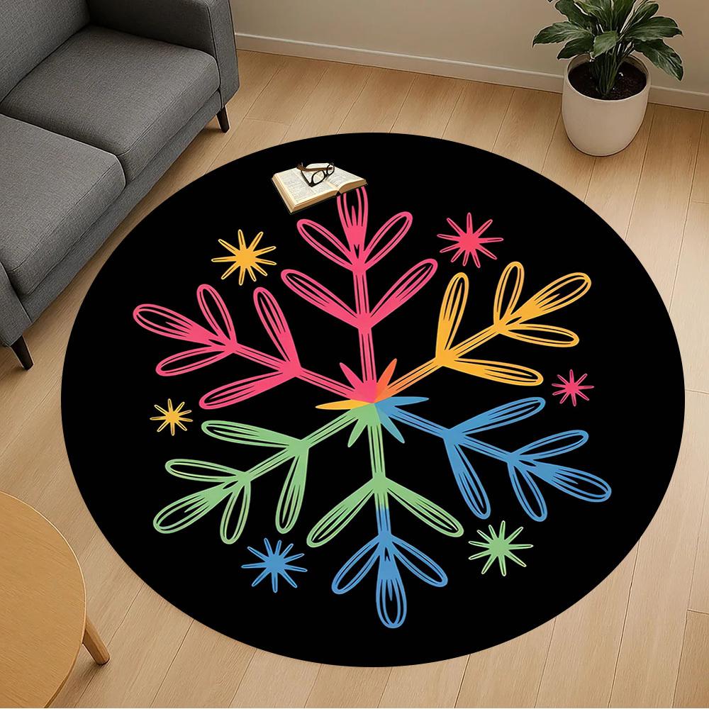1pc snowflake colorful Round Chair mat Area Rug - Non-Slip, Floor Mat for Office, Bedroom, and Indoor Decor -1002144