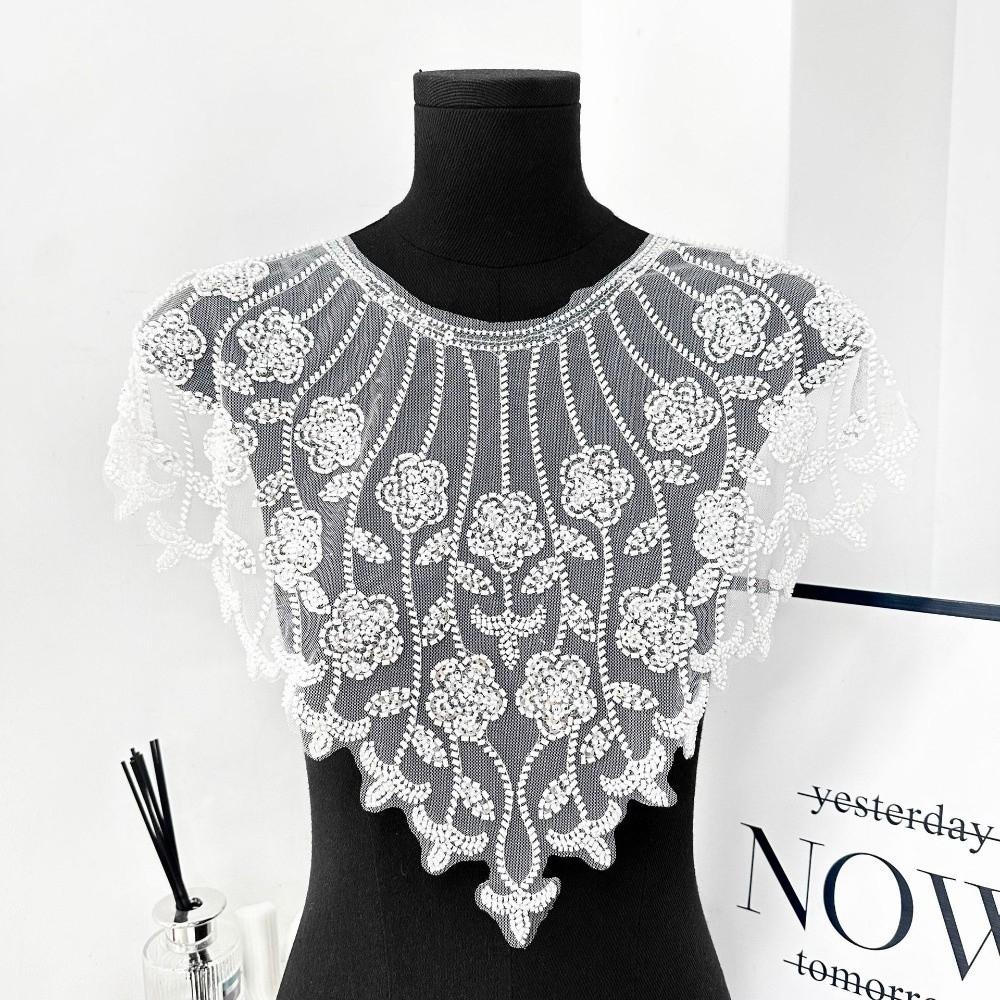 Hollow Design Embroidery Lace Gold Sequined Bead Embroidery Clothing Accessories DIY Application Mesh Texture Collar Decoration