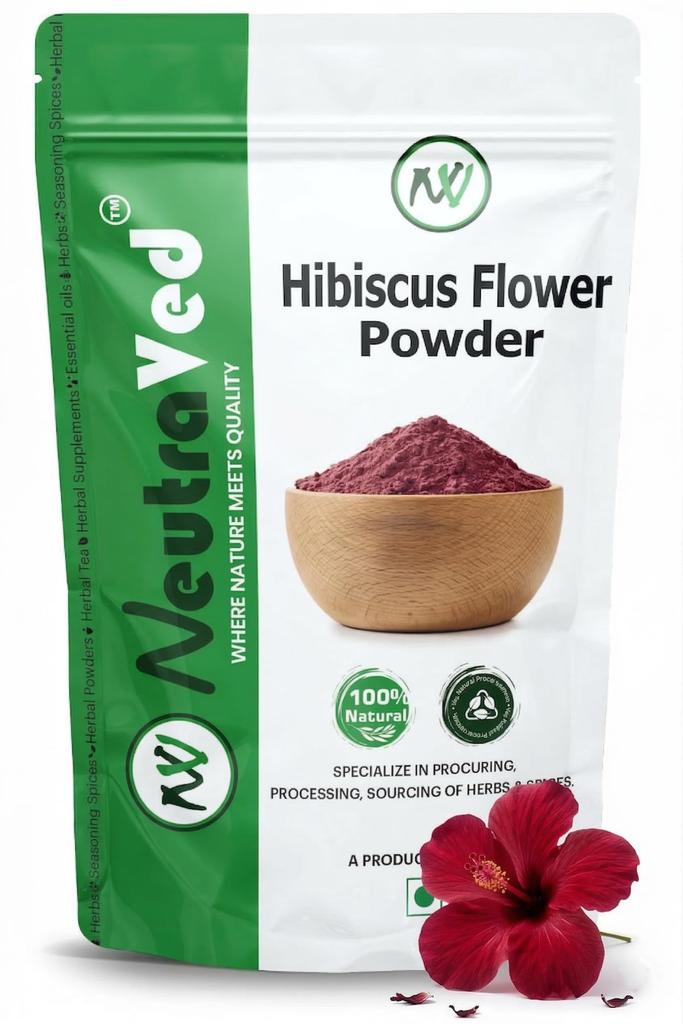 NeutraVed Hibiskuspulver für Haarwachstum 100 g | Ideal für Haarmaske, Gesichtsmaske, zum Essen und für Hibiskustee | Sabdriffa Gudhal Phool Pulver - 100 g