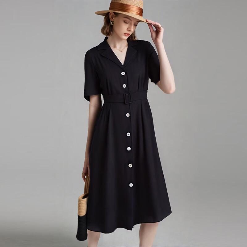 Wudao Women s Silk Blend Lapel Belted Dress L