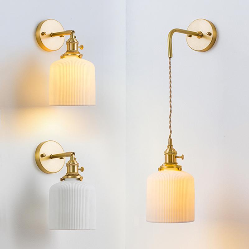 Vintage Ceramic LED Wall Lamp Copper Pull Chain Switch E27 Retro Mirror Sconce Bedroom Bedside Dining Room Art Decor Wall Lights