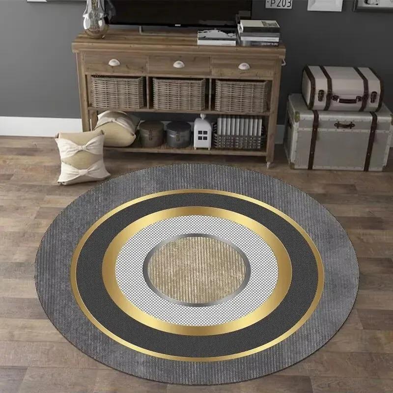 Luxury Round Area Rug Collection With Marble Greek Key Palm Leaf Patterns Modern Minimalist Carpet For Living Room Decor