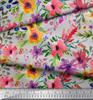 Soimoi Japan Crepe Satin Fabric Flower & Leaves Watercolor Decor Fabric Printed metre 42 Inch