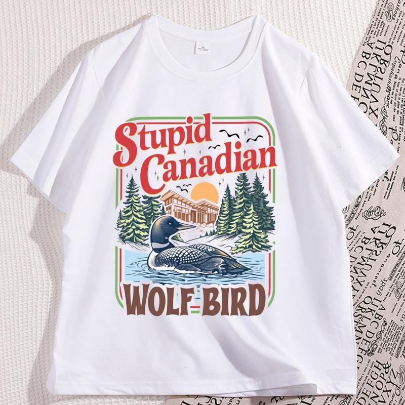 

Stupid Canadian Wolf Bird Tshirt Hot Sales Men and Women Summer Cotton Clothing Fashion Y2K Short Sleeves Street Wear Unisex M