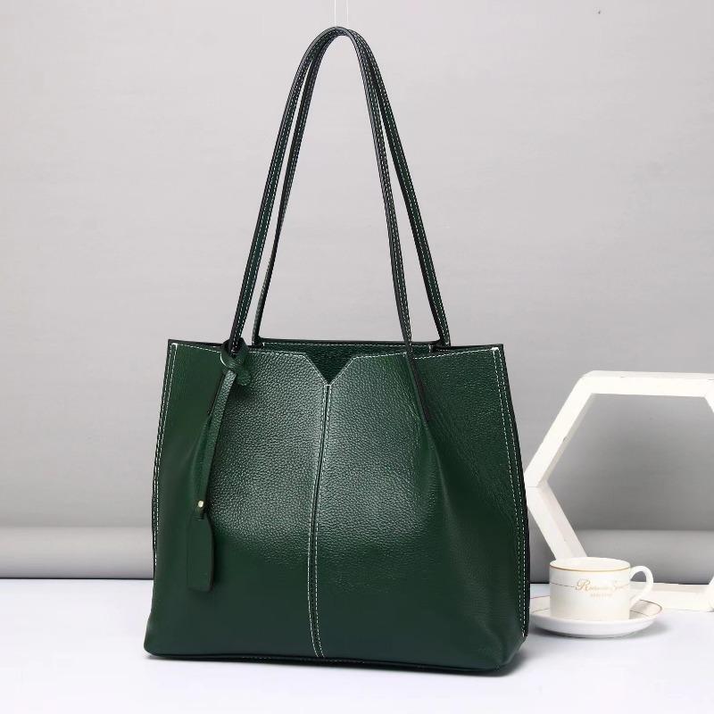 Borsa da Donna in Vera Pelle di Grande Capacità Monospalla Sottospalla Moda Tutto-in-uno Pendolare Primo Strato Pelle Bovina Semplice Tendenza Borsa Tote
