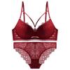 Sexy Lace Embroidery Fashionable Detachable Thin Strap Underwear Thin Top Thick Bottom Small Chest Push Up Women's Bra Set