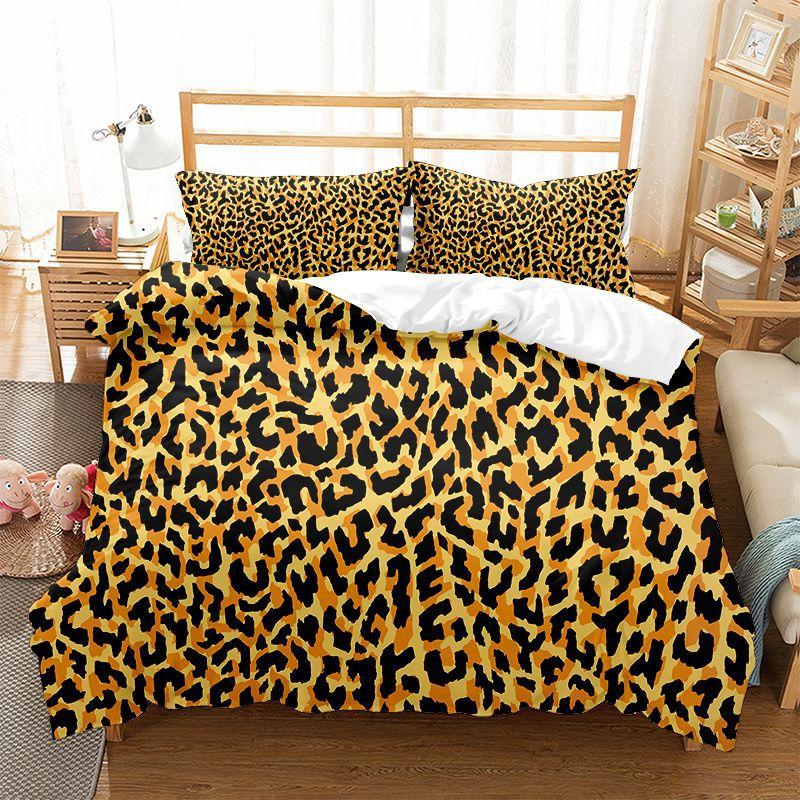 Leopard Print Duvet Cover Set King Queen Full Size Polyester Bedding Set African Animal Cheetah Print Perfect For Man And Woman
