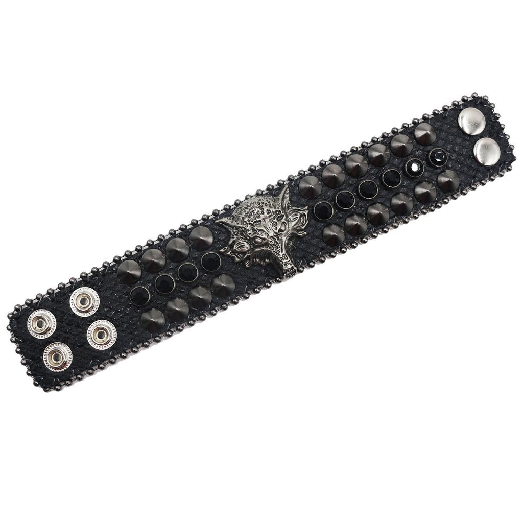 American Rhinestone Rivet Bracelet, Wolf Head Decorative Punk Gothic Personalized Jewelry
