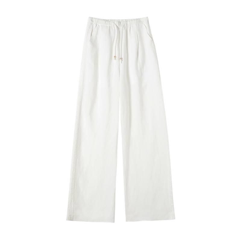 2026 Summer Tencel Linen High-Waisted Wide-Leg Lace Pants for Women